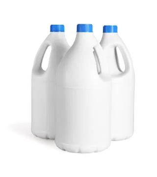 Three White Plastic Bottles of Detergent Stock Photos