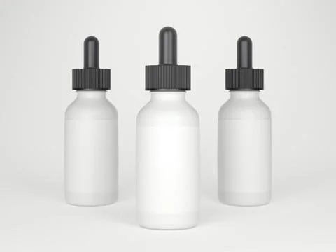 Three white plastic bottles with labels. 3d rendering Stock Illustration