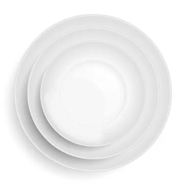 Three white plates stacked on top of each other Illustrazione stock