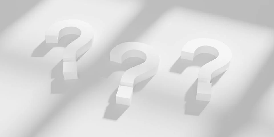 Three white question marks flat lay on the floor with window shadow on whit.. Stock Illustration