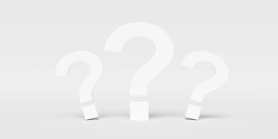 Three white question marks standing on white background, idea, solution or .. 스톡 일러스트
