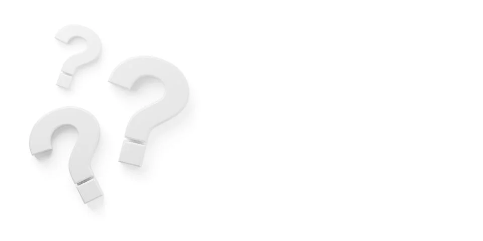 Three white question marks symbol on white floor flat lay top view from above Stock Illustration