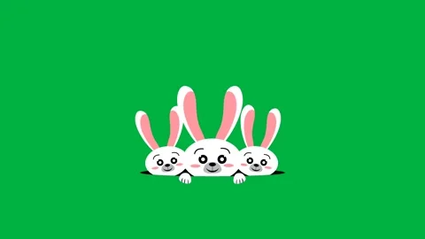 Three white rabbits looking from hole animation Stock Footage 266787628