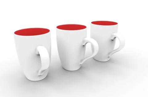 Three White-Red Coffee Mugs Stock Illustration