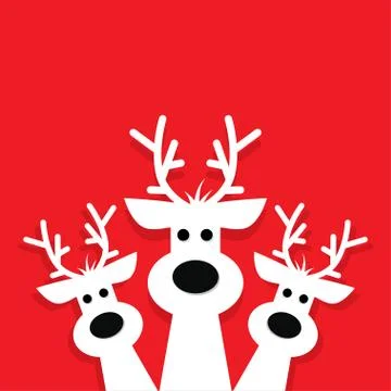 Three white reindeer on a red background. Stock Illustration