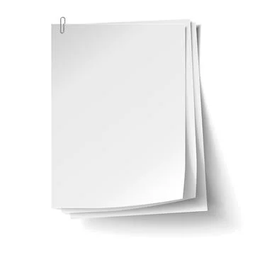 Three white sheets of paper with metal paper clip. Stock Illustration