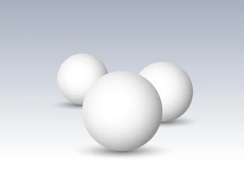 Three white spheres, balls or orbs. 3D vector objects with dropped shadow on Stock Illustration