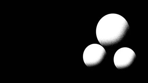 Three white spheres of varying sizes on black background Video stock 316075054
