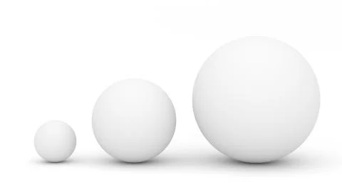 Three white spheres on a white background as 3D rendering Stock Illustration