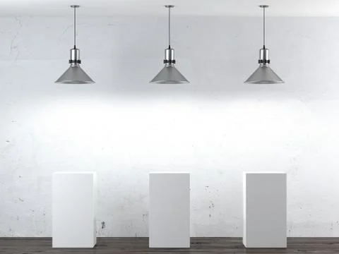 Three white stands in interior Stock Illustration