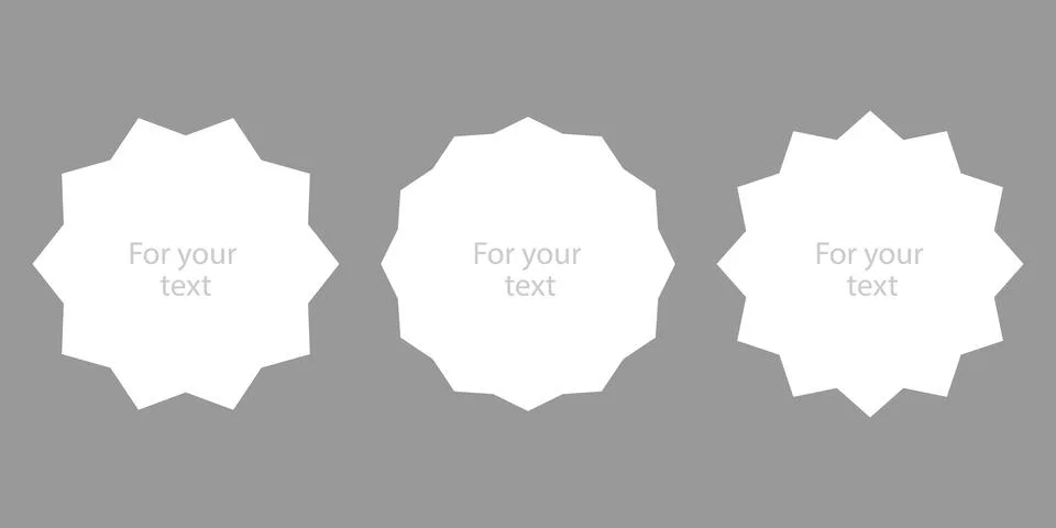 Three white star-shaped frames with different type of rays to create unique Stock Illustration
