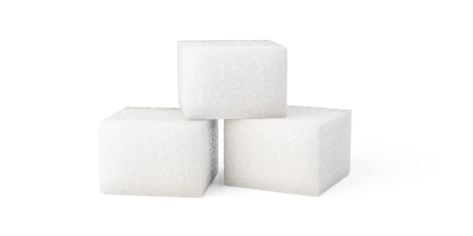 Three white sugar cubes pyramid on white background, food or calorie concept Stock Illustration