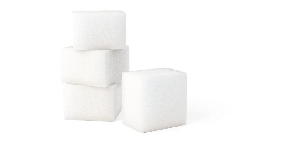 Three white sugar cubes stack with one sugar cube in front on white backgro.. Stock Illustration