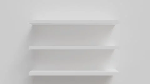 Three white wall shelves in the interior on a white background as a template Illustrazione stock