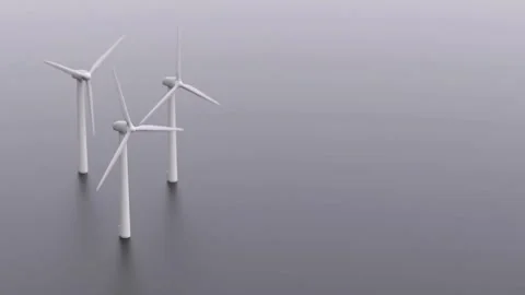 Three white wind turbines spinning on clean grey background Stock Footage 333830266