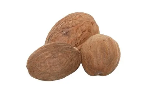 Three whole nutmeg Stock Photos