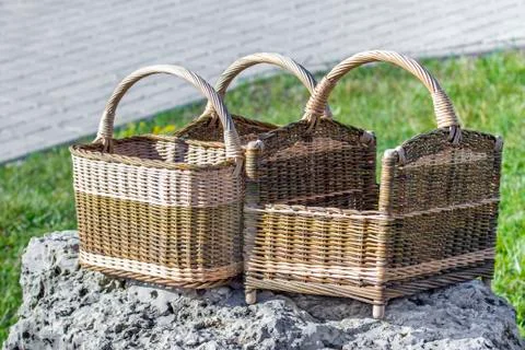 Three wicker baskets Stock Photos