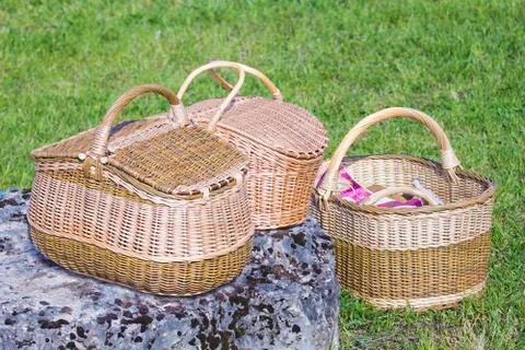 Three wicker baskets Foto stock