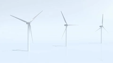 Three wind turbine on blue background, 3d animation loop Stock Footage 131510827