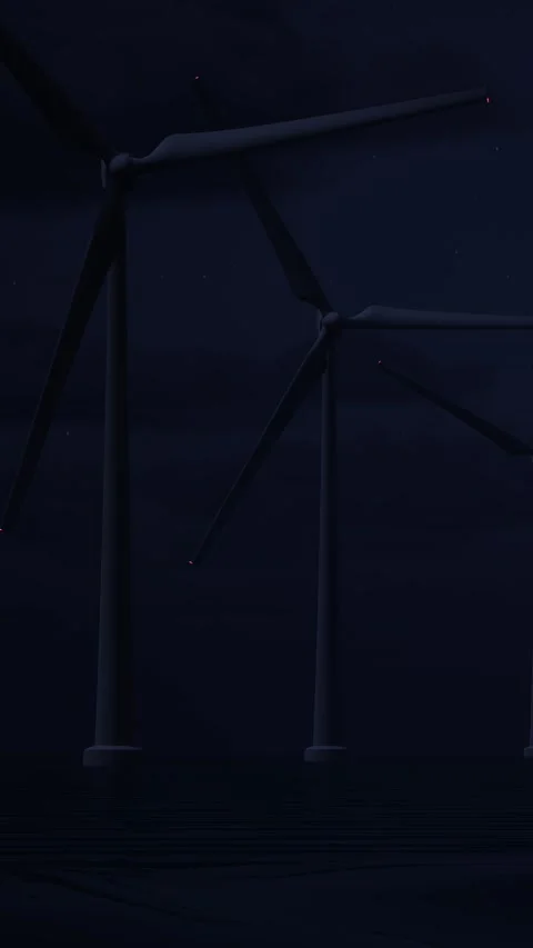 Three wind turbines are working in the sea constantly Stock Footage 300527095