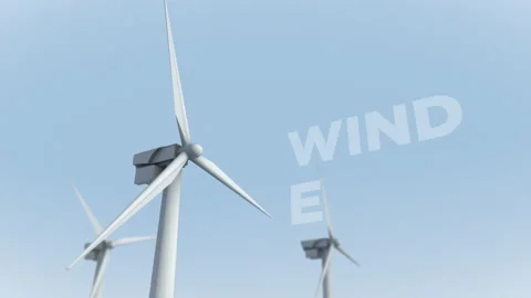 Three Wind Turbines. Flowing Air Turning the Blades. Energy Production.Animation Stock Footage 197345241