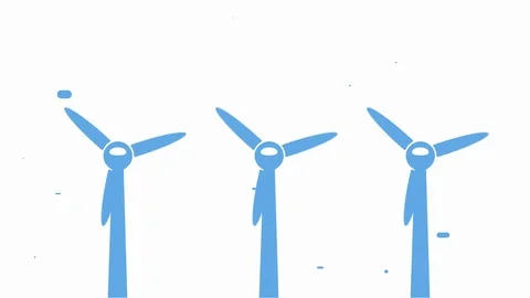 Three wind turbines, simple animation with rotating wind turbines Stock Footage 125462214