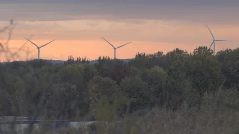 Three windmills during sunset. Stock Footage 97409975