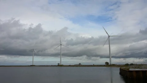 Three windmills panorama Stock Footage 117178646