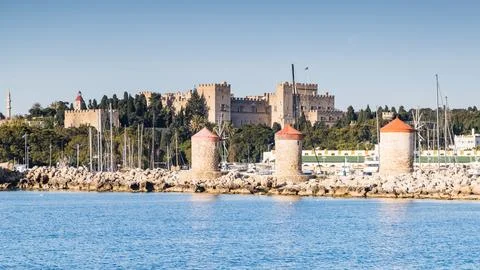 Three Windmills of Rhodes Stock Photos