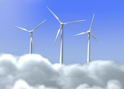 Three windmills in the sky Stock Illustration