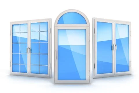 Three window on isolated white background. 3d illustration 스톡 일러스트