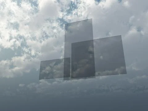 Three window panes float in the sky - 3d illustration Stock Illustration