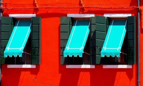 Three Windows with blue canopy Stock Photos