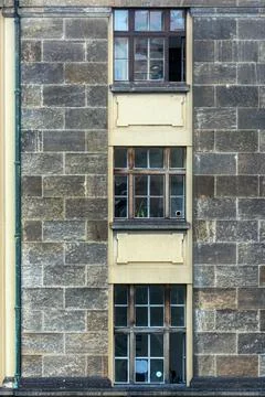 Three windows on gray. Stock Photos