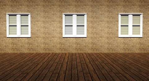 Three windows in grunge interior Stock Illustration