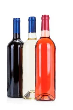 Three wine bottles on white Stock-Fotos