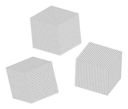 Three Wireframe Mesh Cubes Isometric Stock Illustration