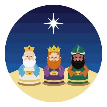 Three wise kings with star. Vector Stock Illustration