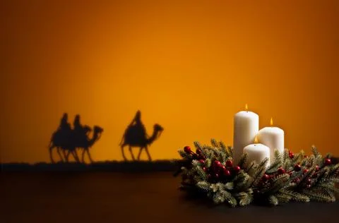 Three wise men and candles Stock Photos