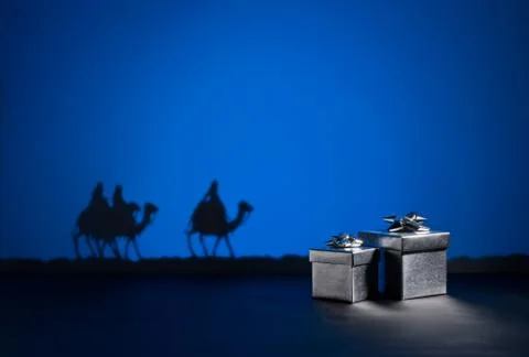 Three wise men and presents Stock Photos