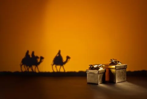 Three wise men and presents Stock Photos