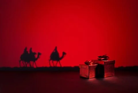 Three wise men and presents Stock Photos