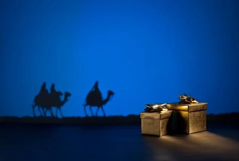 Three wise men and presents Stock Photos