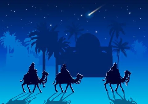 Three Wise Men are visiting Jesus Christ after His birth Stock Illustration