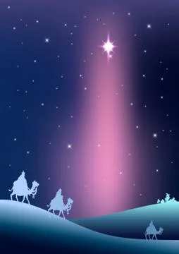 Three Wise Men are visiting Jesus Christ after His birth Stock Illustration