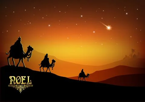 Three Wise Men are visiting Jesus Christ after His birth Stock Illustration