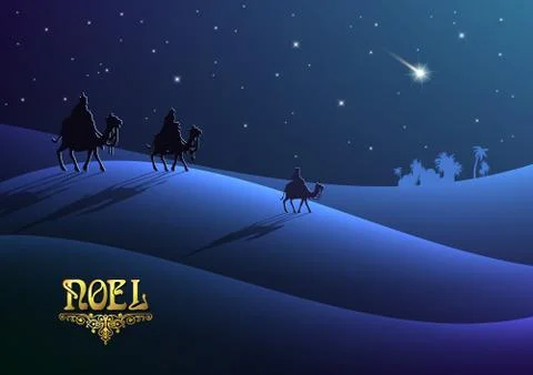 Three Wise Men are visiting Jesus Christ after His birth Illustrazione stock