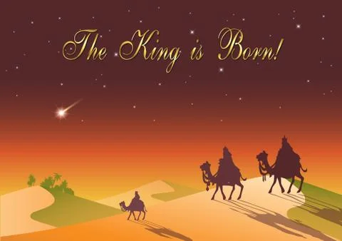 Three Wise Men are visiting Jesus Christ after His birth Stock Illustration