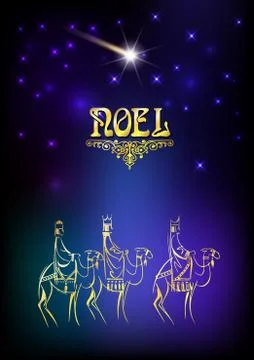 Three Wise Men are visiting Jesus Christ after His birth Stock Illustration