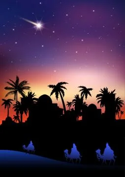 Three Wise Men are visiting Jesus Christ after His birth Illustrazione stock